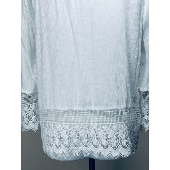 American Eagle Outfitters® White 3/4 Sleeve Blouse w/Embroidered Lace S/P India - Picture 9 of 15